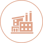 Manufacturing plant illustration in pink outline